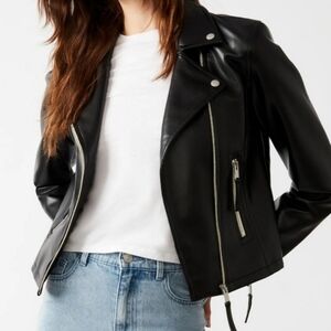 NWOT- Steve Madden Black Faux Leather Moto Jacket Cropped Zip- XL